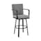 Armen Living Don 30" Outdoor Patio Swivel Bar Stool in Black Aluminum with Gray Cushions 840254332485 - alternate 1